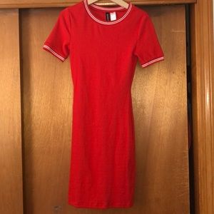 h&m red body con dress